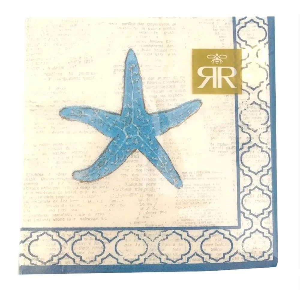 Starfish Tropical Cocktail Beverage Paper Napkins 40 Ct Beach Summer 3 Ply 5x5